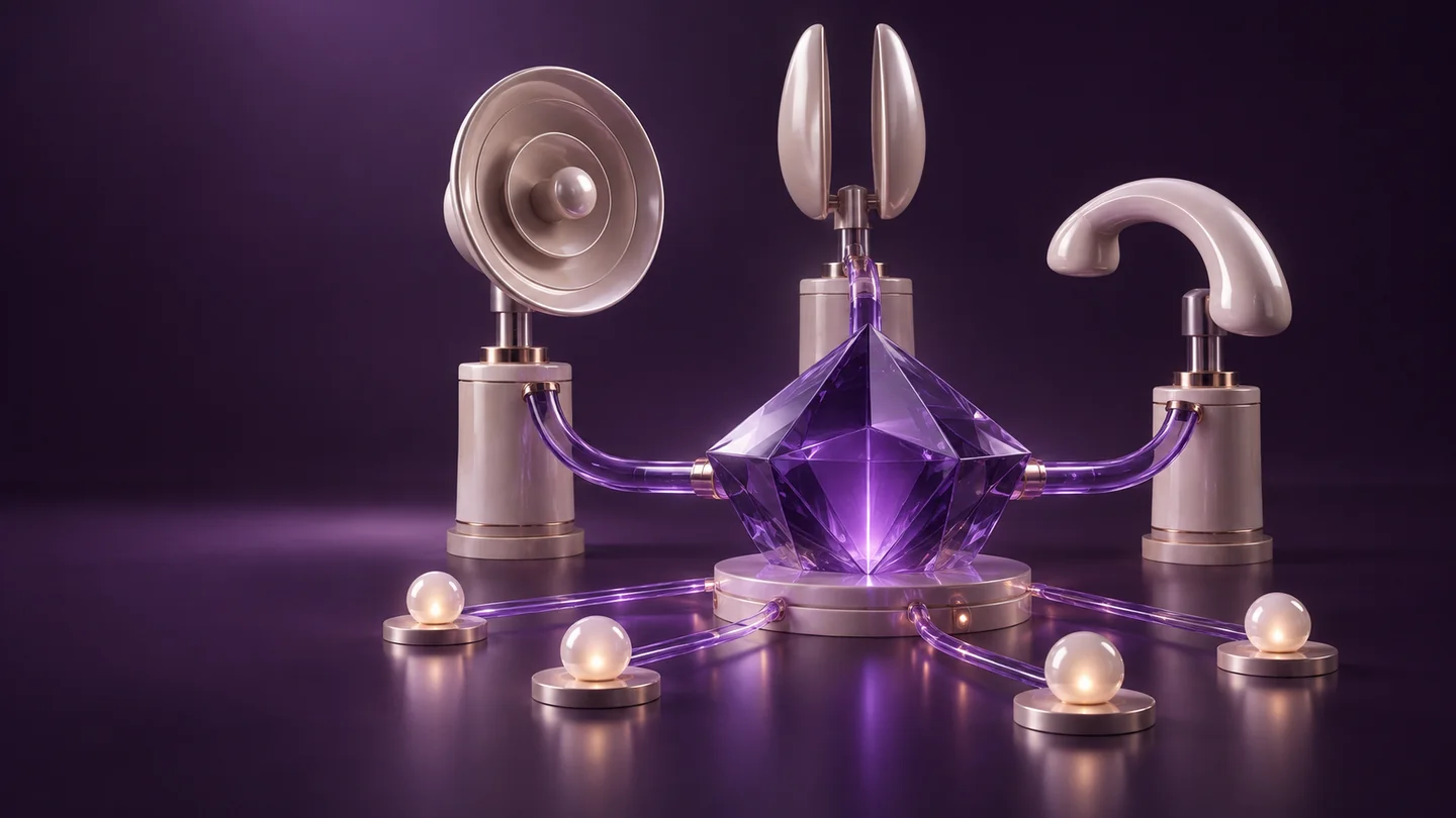 Unified communication structures join a central customer-service prism.